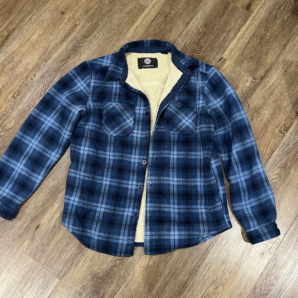 Weatherproof Navy Plaid Sherpa Jacket